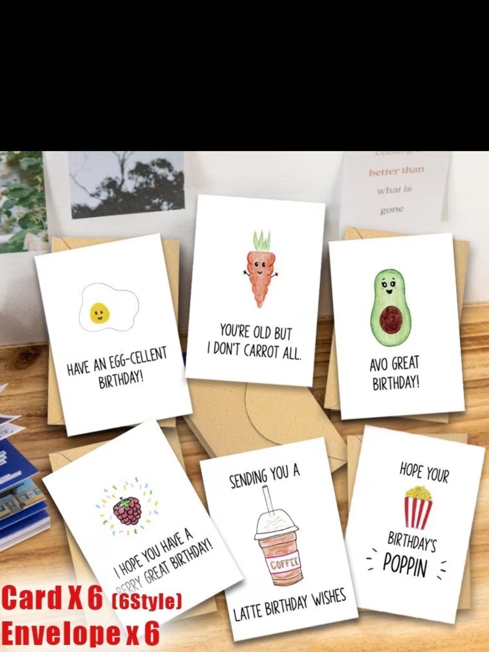 6 Pack Funny Food Pun Birthday Cards with Envelopes NEW - Picture 2 of 7